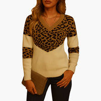 Damen pullover mit V-Ausschnitt und Animal-Print-Muster – Leoparden
