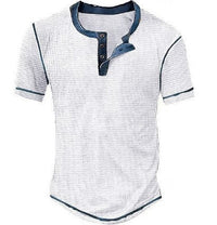 Lässiges Henley Oberteil Im Retro Farbblock Stil für Herren – Weiß