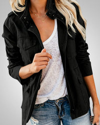 Adeline | Damen Lässiger Herbstjacke mit Taschen – Schwarz