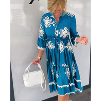 Lore - Bohemian Blumenknielanges Kleid – Blau