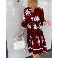 Flora - Blumenkleid mit 3/4 Ärmeln – Rot