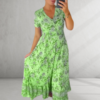Heidi-Mode | Print Gemütliches V-Ausschnitt Lang Kleid – Grün