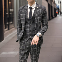 Herren Kariert Muster Dreiteiliges Anzug Set | Hochzeitsgast Anzug – Schwarz