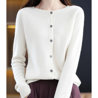 Miriam | Damen Bequem Woll Strickjacke – Weiß