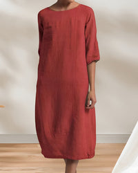 Marbella Dress | Ladies Casual Leinen-Look Einfaches Midikleid – Rot