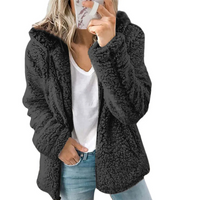 Kosara | Plüschjacke mit Kapuze und Reißverschluss, Fleeceweste – Schwarz