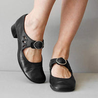 Bianca | Sandalen mit Keilschnalle aus Leder – Schwarz