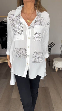 Yvette - Bedrucktes Langarm-Modenshirt – Weiß