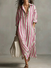 Xanthe - luftiges Maxikleid aus Leinen – Rosa