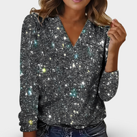 LEA - BLUSE MIT V-AUSSCHNITT UND STRASSSTEINEN – Schwarz