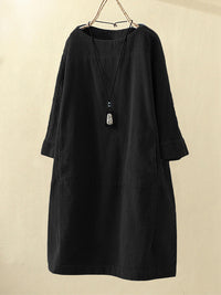 QUIRINA - WEITES KLEID MIT LANGEN ÄRMELN – Schwarz