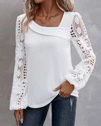 Clara | Damen Bluse elegant casual mit Spitzenverzierung – Weiß