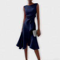 Zandelle | Asymmetrisches Midi-Kleid mit Drapierung – Marine