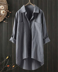 Heidi | Dames Weiß Leinenbluse – Grau