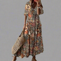 Almuth | Premium Sommerkleid mit Druckdesign – Camel