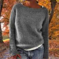 Manuela | Damen Lässiges Boot-Hals Strickpullover – Grau