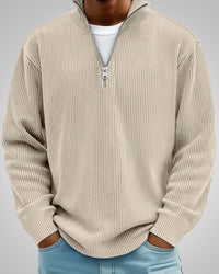 Richard | Herren Casual Half-Zip Strukturpullover – Khaki