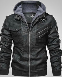 Stefan | Herren Klassische Biker Lederjacke mit Kapuze – Schwarz
