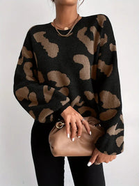 Cliala | Eleganter Pullover mit Rundhalsausschnitt und Geparden-Print und fließenden Glockenärmeln – Camel