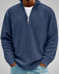 Richard | Herren Casual Half-Zip Strukturpullover – Marine