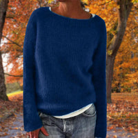 Manuela | Damen Lässiges Boot-Hals Strickpullover – Blau