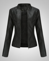 Luisa | Damen Klassische Hohem Kragen Lederjacke – Schwarz