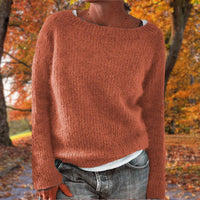 Manuela | Damen Lässiges Boot-Hals Strickpullover – Orange