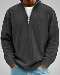 Richard | Herren Casual Half-Zip Strukturpullover – Schwarz