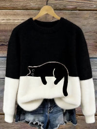 Klaisey™ - Damen-Sweatshirt mit Katzenmotiv – Schwarz