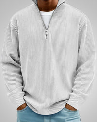 Richard | Herren Casual Half-Zip Strukturpullover – Weiß