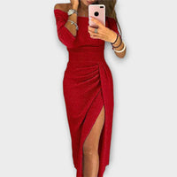 NELLI - ELEGANTES KLEID MIT SCHULTERFREIEM DESIGN – Rot