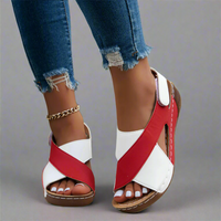 Solveig | Ultraflache, Bequeme Orthopädische Sandalen – Rot Weiß