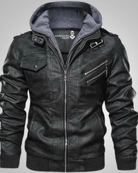 Emil | Herren Klassiker Leder Jacke mit Kapuze – Schwarz