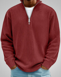 Richard | Herren Casual Half-Zip Strukturpullover – Rot