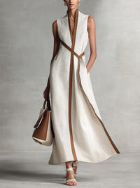 Rysella - Raffiniertes Wickel-Maxikleid aus Leinenmix – Weiß