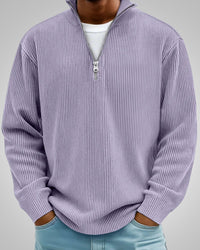 Richard | Herren Casual Half-Zip Strukturpullover – Lila