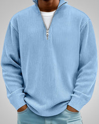 Richard | Herren Casual Half-Zip Strukturpullover – Blau