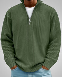 Richard | Herren Casual Half-Zip Strukturpullover – Grün
