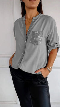 Eveline - Sequin-Ärmeltop – Grau