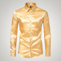 Tobias | Herren Festliches Satin Gerades Hemd – Gelb