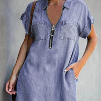 Elvira® | Denim Kleid mit Reißverschluss – Lila