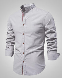 Herren Stehkragen Slim Fit Casual Hemd – Grau