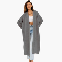 Langer Damen Strickjacke mit offener Vorderseite – Grau