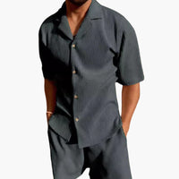 Herren Sommer Set aus strukturiertem Stoff mit Kurzarmhemd – Grau
