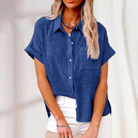 Leinenbluse mit kurzen Ärmeln – Blau