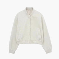 Damen Cropped Bomberjacke mit Knopfverschluss und Seitentaschen – Beige