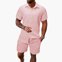 Herren Zweiteiler Set aus Baumwollmix mit Jacquardstruktur – Rosa