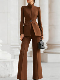 Elena | Damen Blazer & Hosen Anzug Set – Braun