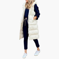 Damen Weste mit Kapuze und Steppdesign sowie Seitentaschen – Von weiß