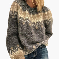 Damen pullover mit Rundhalsausschnitt und Musterstrick – Grau